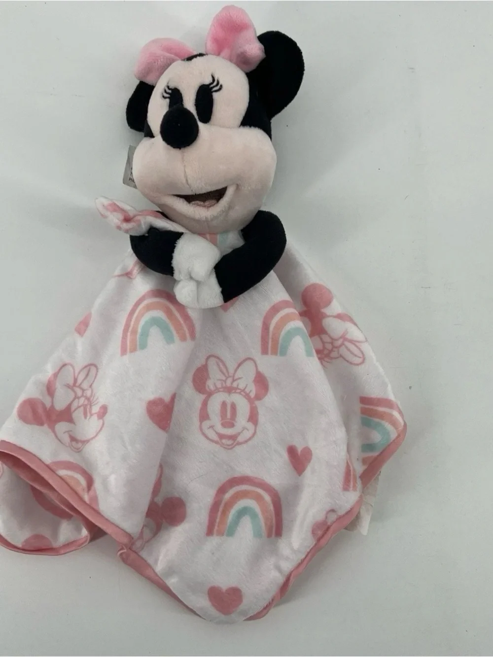 Disney Baby Minnie Mouse Lovey Pink Rainbow Security Blanket Plush Animal Heart